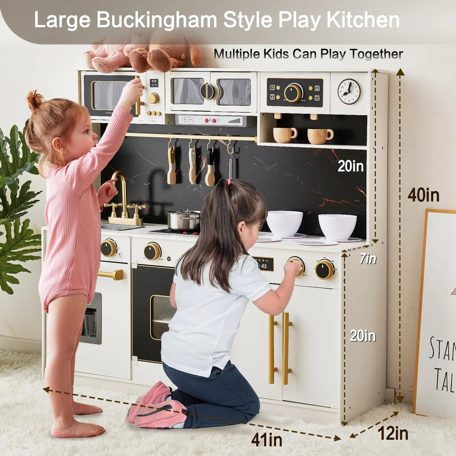 🖤 Joylike Black & White Wooden Kitchen Playset