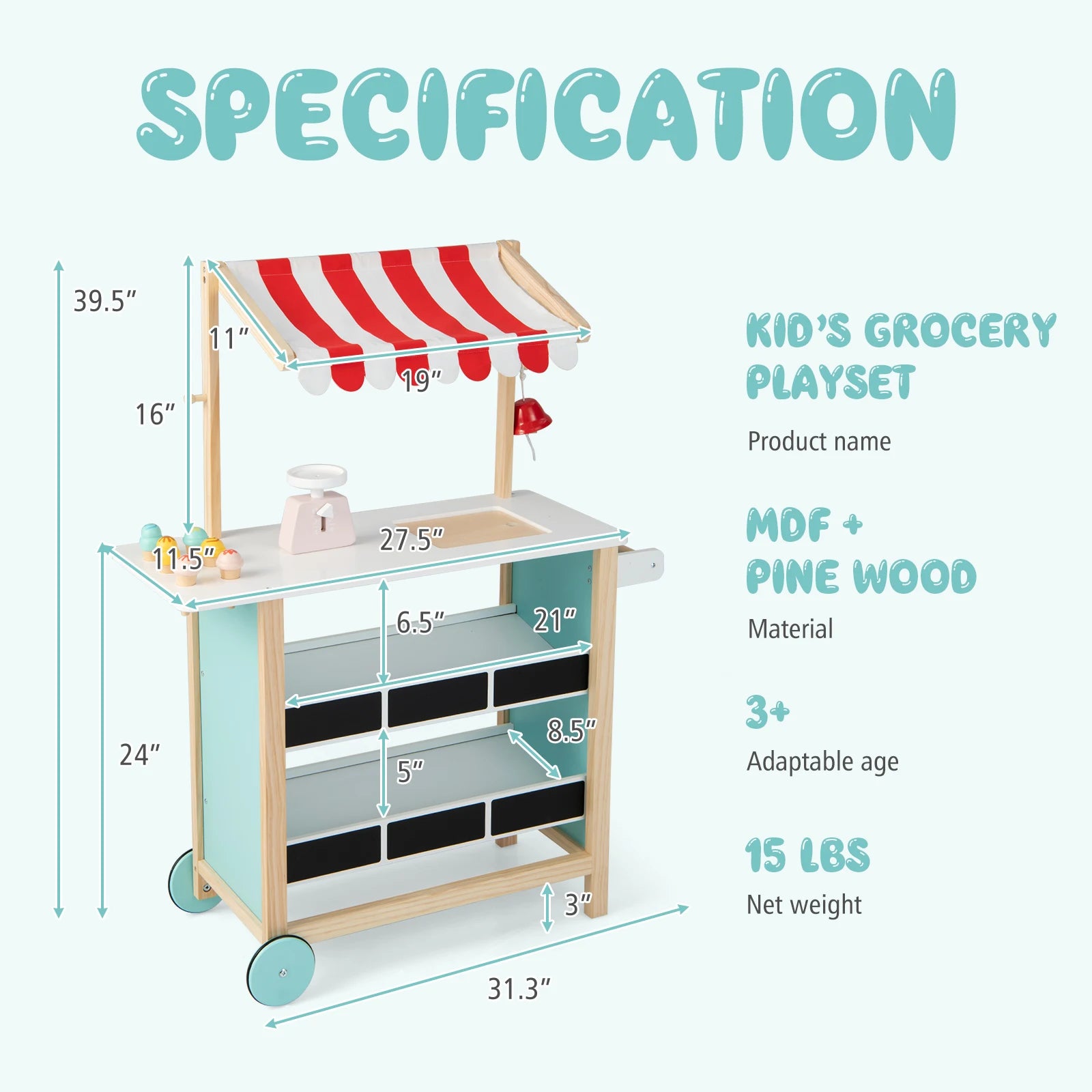 🍦 Kids Wooden Ice Cream Cart