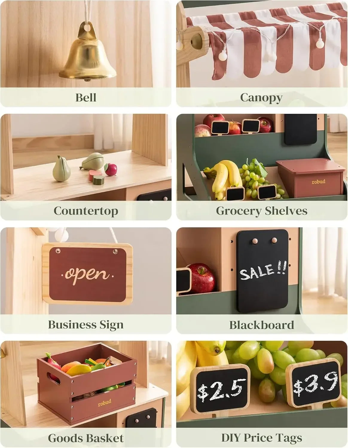🛒 Robud Wooden Grocery Store Playset