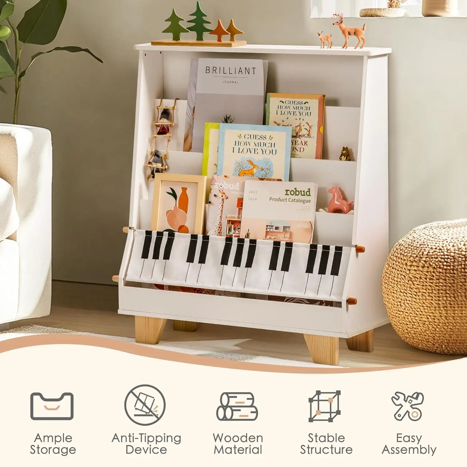📚 Robotime Robud 4-Tier Kids Bookshelf