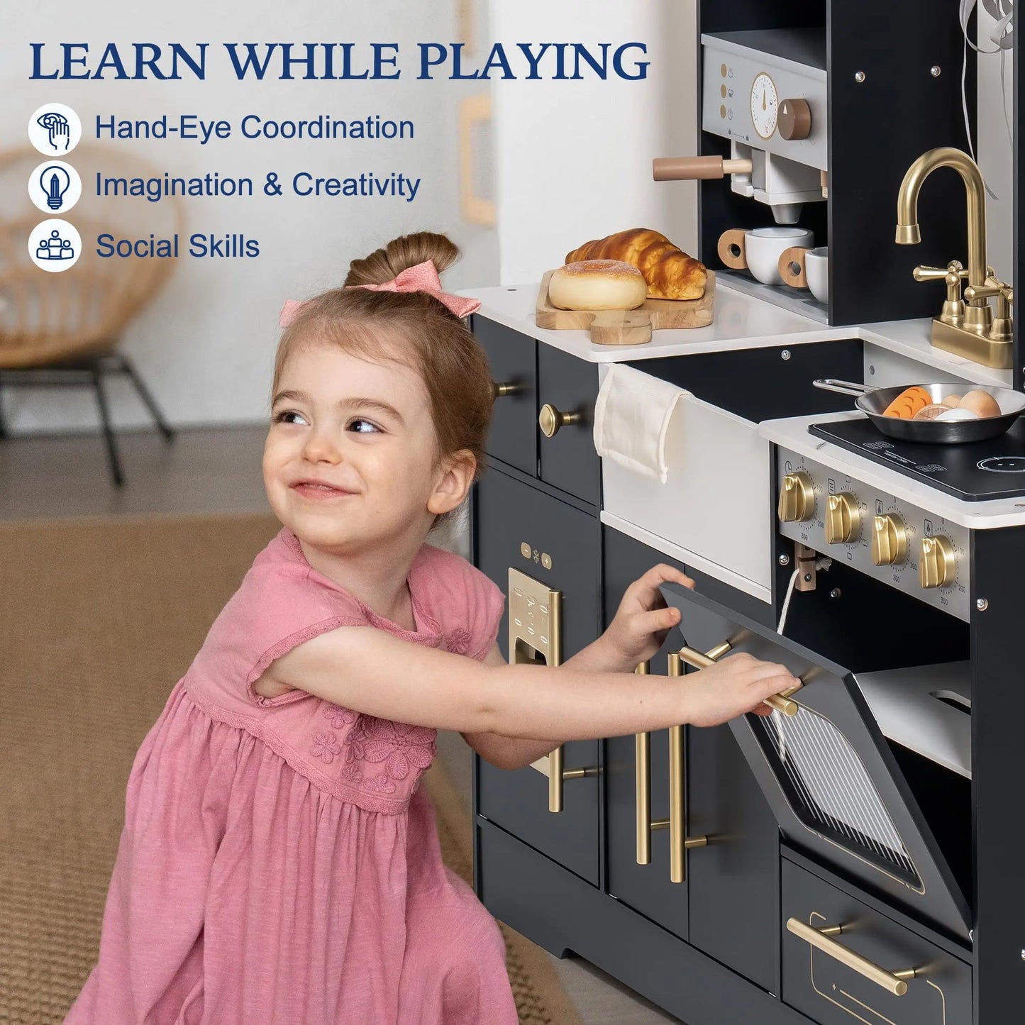 Joylike Black & White Wooden Kitchen Playset