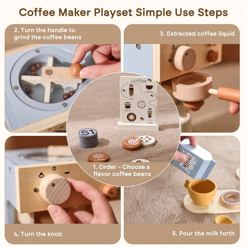 Wooden Kids Coffee Maker Set